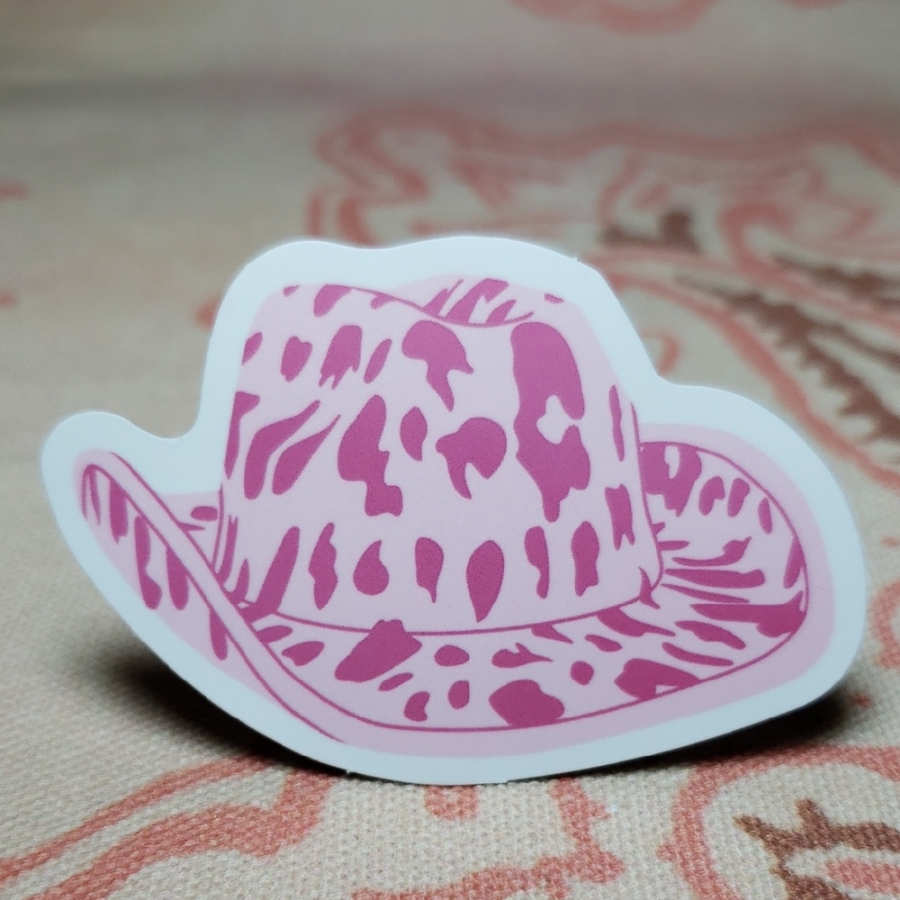 Pink Leopard Print Cowgirl Hat Sticker (G)